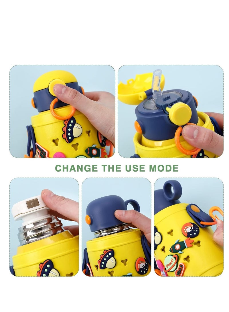 SYOSI Stainless Steel Water Bottle with Straw Lid,500ml Vacuum Insulated Metal Water Bottle,Yellow Space Reusable Double Walled Leak Proof Sports Water Bottle,Flask for Hot Cold Drinks,for Girls Boys Kids  - Image 4