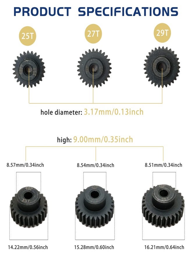 HOPLEX 48P Pinion Gear Set Hardened Metal 25T 27T 29T with Screwdriver for 3.175mm Shaft 1/10 RC Brushless Brush Motor - Image 2