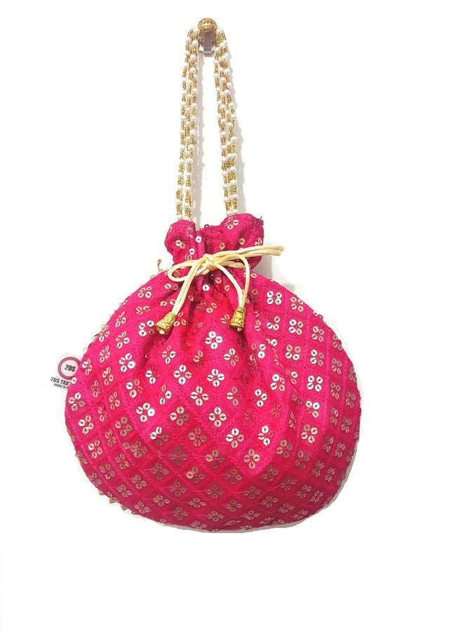 2DS Potli Bags For Ladies with Moti Handle Pink colour| Ideal women batwa purse for Parties Weddings or Traditional Events return gift |ROUNDCUMK_PNK-01| 1 UNIT - Image 1