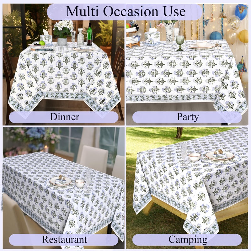 Ridhi Hand Block Print Mughal Buta Blue Rectangle Cotton Tablecloth 90" x 60" Reusable Table Cover Decorative Everyday Use for Dining, Farmhouse, Home Gift for Spring, Easter, Valentine - Image 5
