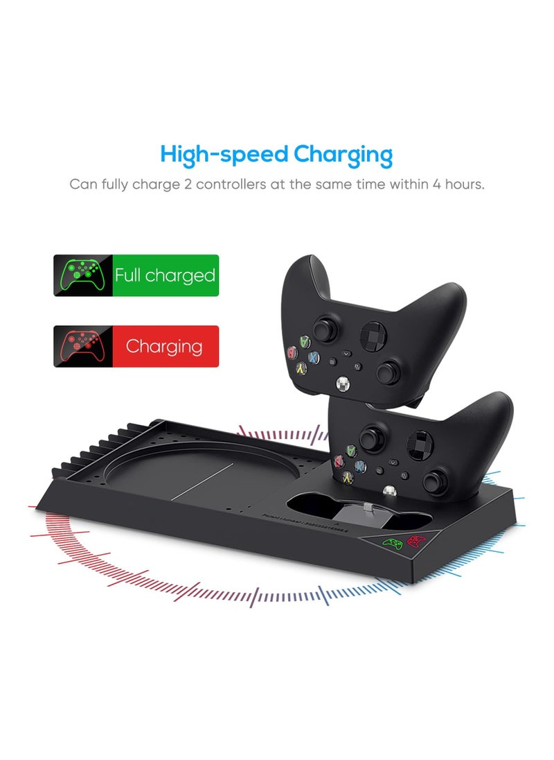 KASTWAVE - Vertical Cooling Stand Compatible with Xbox Series X, Charging Station Dock with 1400mAh Rechargeable Battery Pack and Dual Controller Charger Ports (NOT Compatible with Xbox One X/S), Black - Image 1
