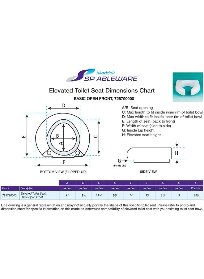 SP Ableware مقعد مرحاض مرتفع مفتوح من SP Ableware 725790000، أبيض - Image 2