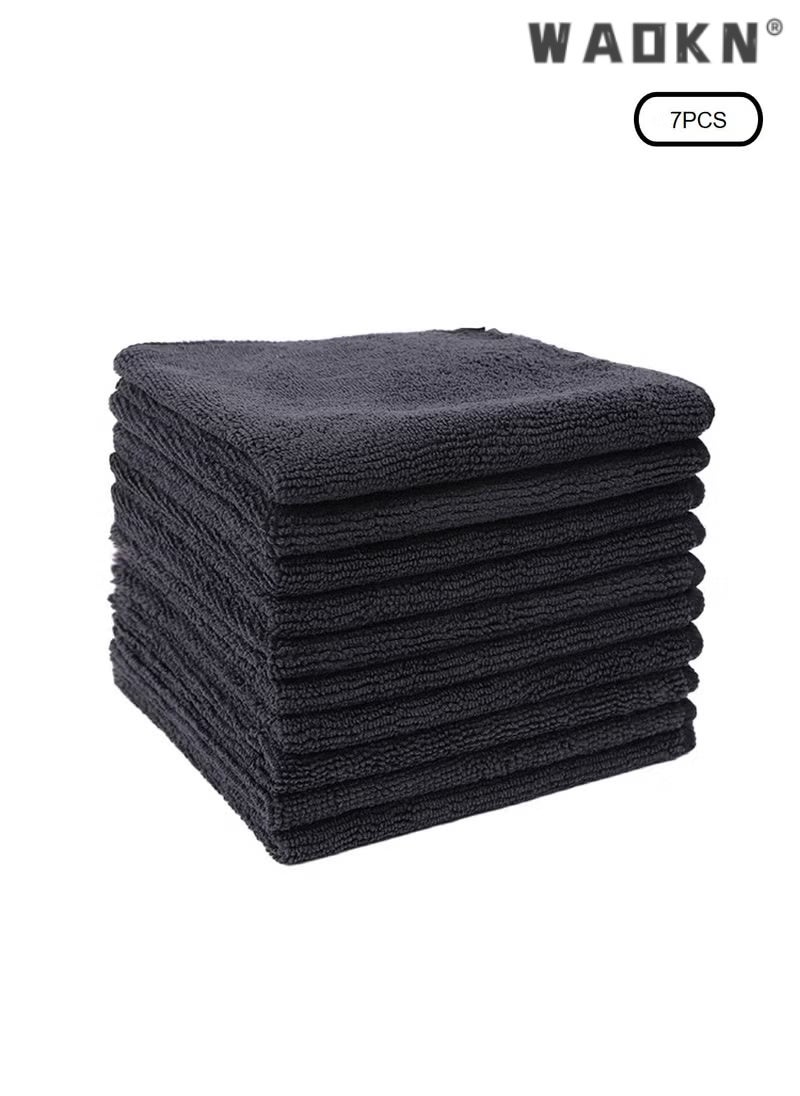 WAOKN 7pcs Microfiber Cloth 30x30cm Lint & Streak Free Multipurpose Cloths Automotive Microfibre Towels Highly Absorbent Reusable for Car Bike Cleaning Polishing Washing & Detailing Home Clean Tool Black - Image 1