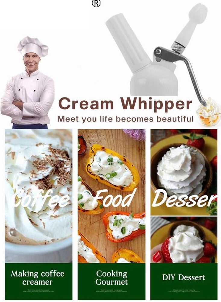 Furtey Whipped Cream Dispenser,500ML Aluminum Culinary Canister Cream Whipper With 3 Decorating Nozzles Cream Foam Maker For Cake Dessert Coffee , Coffee Cream Frother , Silver - Image 5