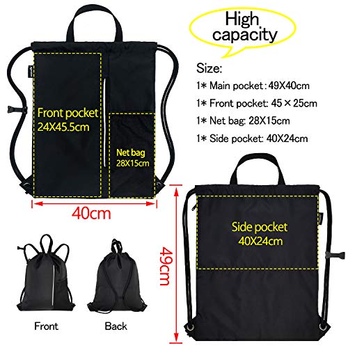 HOLYLUCK Men & Women Outdoor Sport Gym Sack Waterproof Drawstring Backpack Bag (dark grey) - Image 3