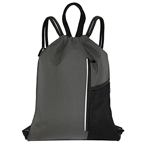HOLYLUCK Men & Women Outdoor Sport Gym Sack Waterproof Drawstring Backpack Bag (dark grey) - Image 5