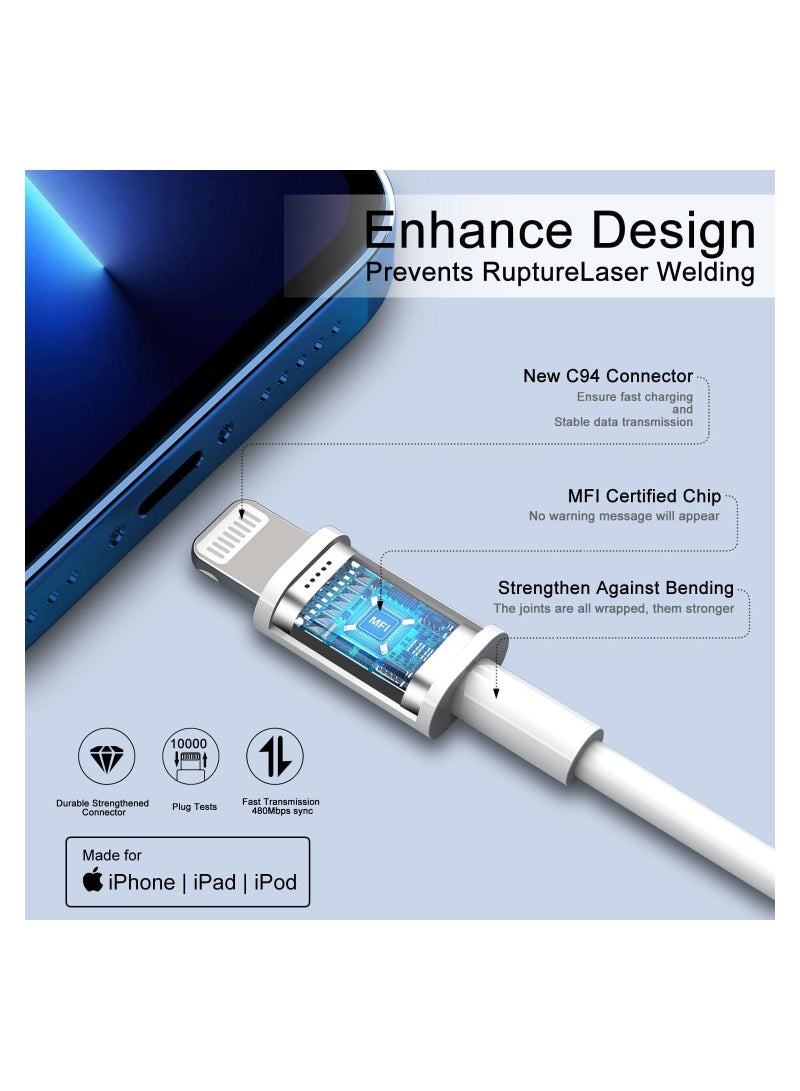 شاحن آيفون وقابس كابل لايتنينغ【معتمد من آبل MFi】عبوة 2 حزمة 3 دبابيس USB شاحن سريع للجدار محول طاقة مع 2 حزمة كابل لايتنينغ إلى USB للشحن السريع بطول 1 متر لآيفون 14/13/12/11/XS/X/8/7/6/آيباد - Image 2