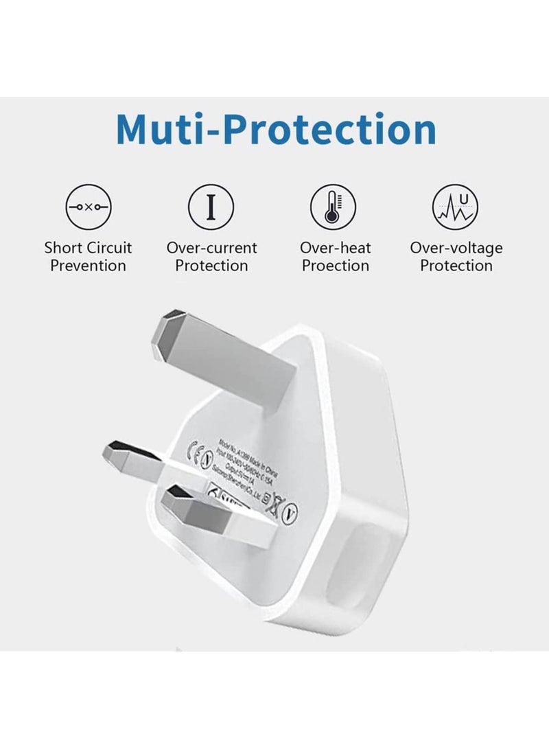 شاحن آيفون وقابس كابل لايتنينغ【معتمد من آبل MFi】عبوة 2 حزمة 3 دبابيس USB شاحن سريع للجدار محول طاقة مع 2 حزمة كابل لايتنينغ إلى USB للشحن السريع بطول 1 متر لآيفون 14/13/12/11/XS/X/8/7/6/آيباد - Image 5