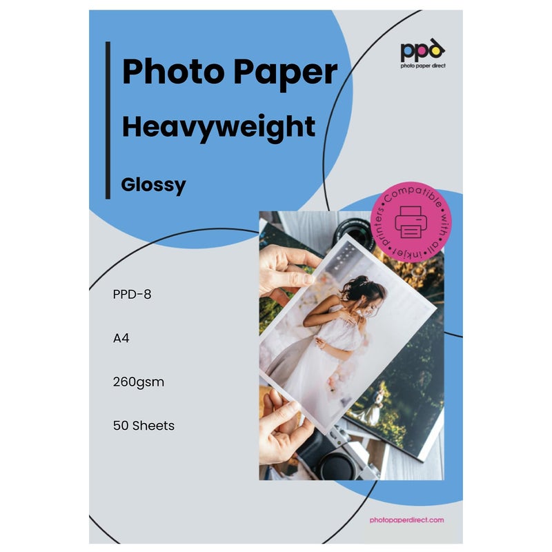 PPD 50 Sheets Inkjet High Gloss Photo Paper 8.5x11 64lbs 240gsm 10.9mil Letter Size Heavyweight Instant Dry and Water-Resistant (PPD-8-50) - Image 1