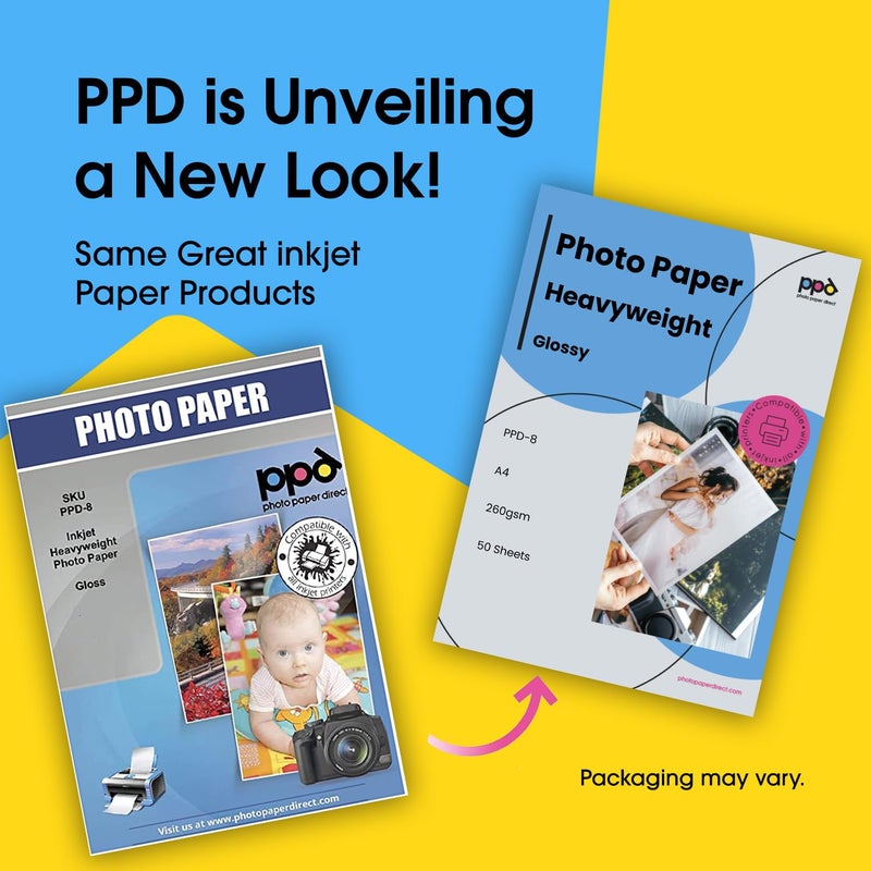 PPD 50 Sheets Inkjet High Gloss Photo Paper 8.5x11 64lbs 240gsm 10.9mil Letter Size Heavyweight Instant Dry and Water-Resistant (PPD-8-50) - Image 2