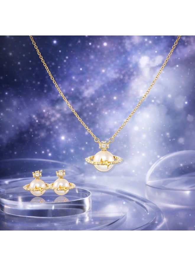MTZ Women Jewellery Set, 14K Gold Plated Dainty Pendant Necklace & Stud Earrings Set for Wedding Party Daily Wear - Image 3