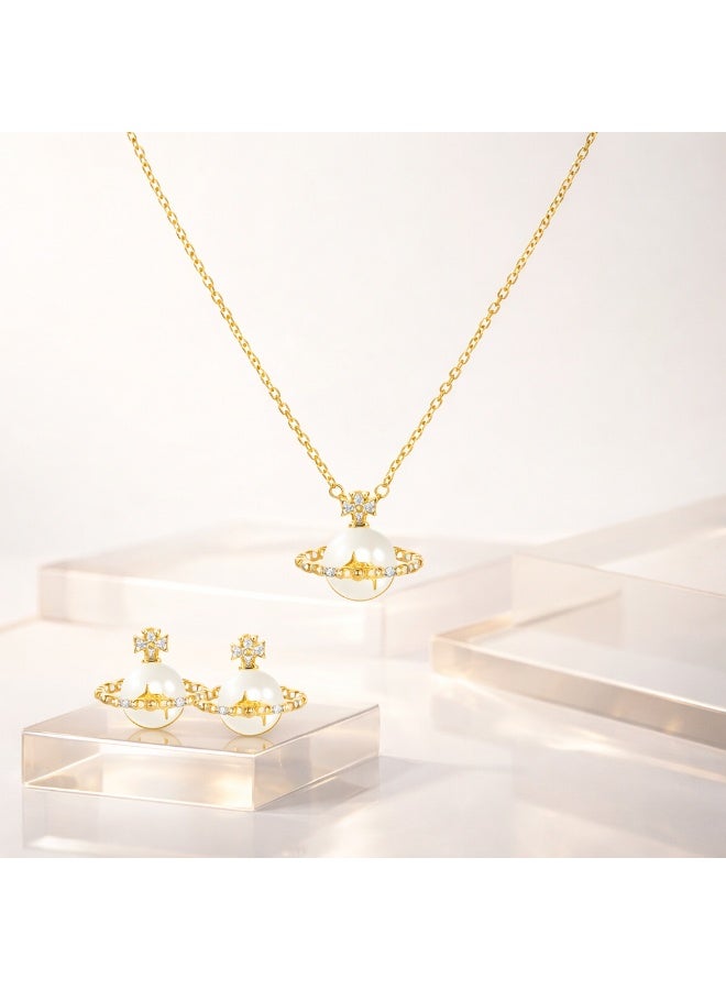 MTZ Women Jewellery Set, 14K Gold Plated Dainty Pendant Necklace & Stud Earrings Set for Wedding Party Daily Wear - Image 5