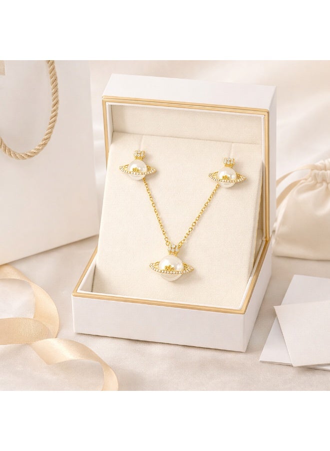 MTZ Women Jewellery Set, 14K Gold Plated Dainty Pendant Necklace & Stud Earrings Set for Wedding Party Daily Wear - Image 4
