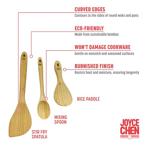 Joyce Chen Burnished Bamboo Wok Utensils, 3-Piece Stir Fry Set - Image 2