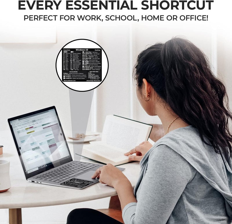 Synerlogic (2pcs) Windows PC Reference Keyboard Shortcut Sticker | Vinyl, Laminated Windows Shortcut Sticker for PC Laptop or Desktop | Shortcuts Cheat Sheet (Black/Large/2) - Image 3