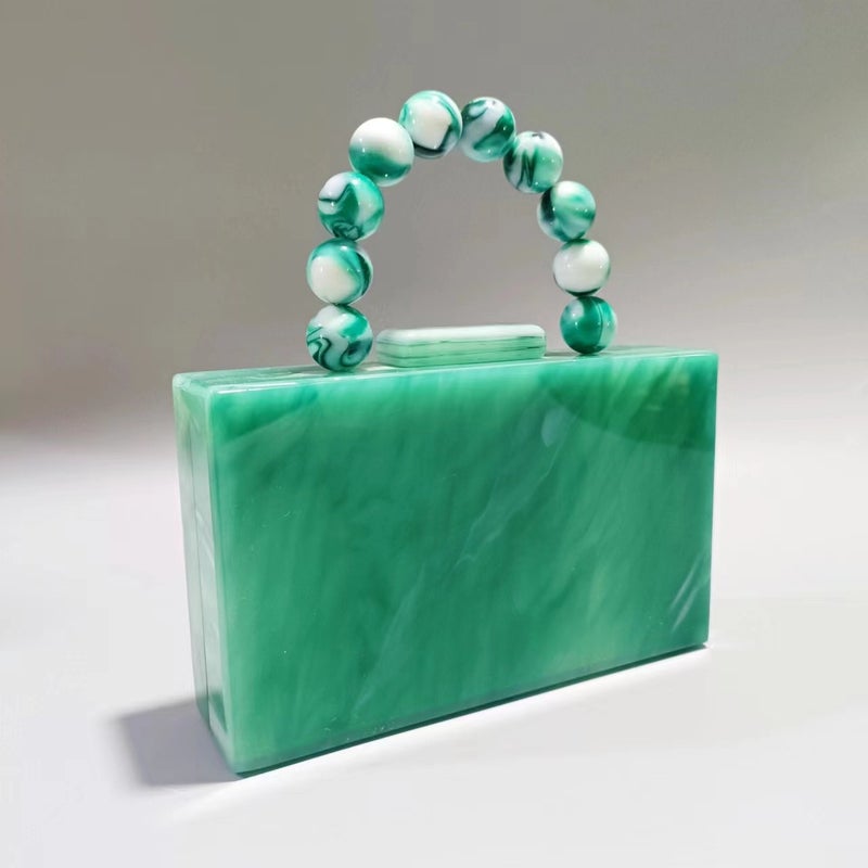Elegant Ladies New Fashion Pearlescent Acrylic Evening Clutch Beaded Wristlet Bridal Purse Green color