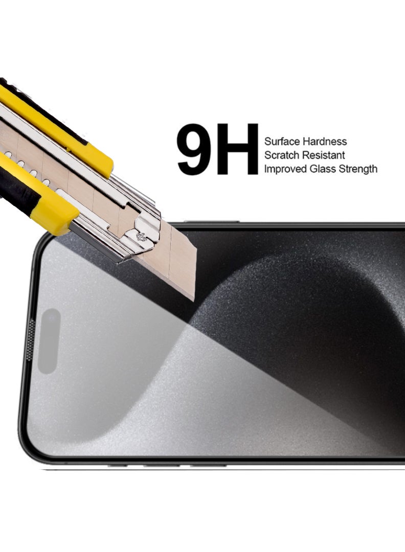 رفع القضية واقي شاشة لهاتف Apple iPhone 15 Pro مقاس 6.1 بوصة، طبقة من الزجاج المقوى 9H، خالية من الفقاعات وسهلة التركيب، تغطية كاملة، مضادة للخدش وحساسة اللمس - Image 4