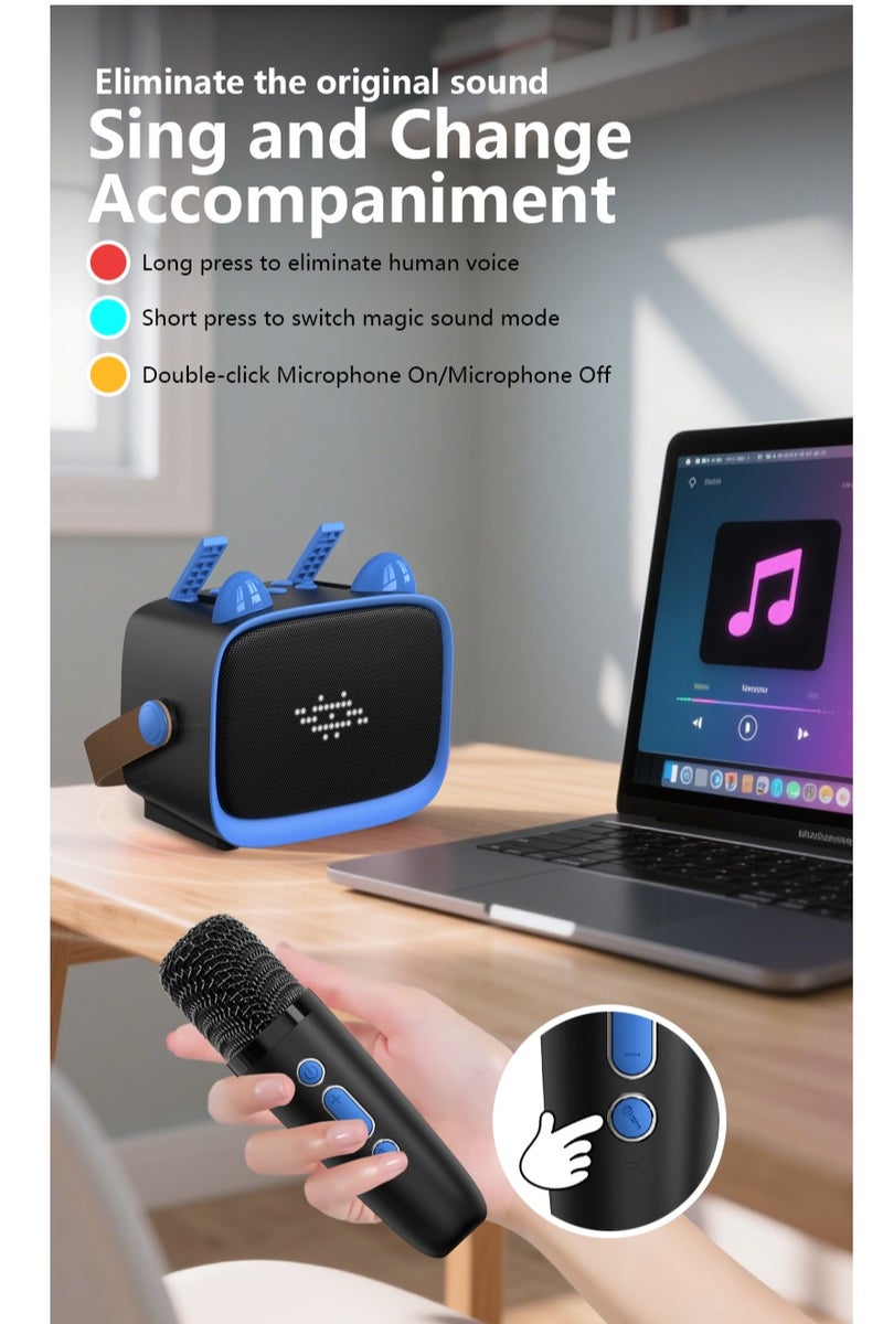 Kids Karaoke Speaker with Dual Microphones, Multiple Lighting Modes, Bluetooth Compatible Audio System, Holiday Gift, New Year Gift Blue  - Image 3