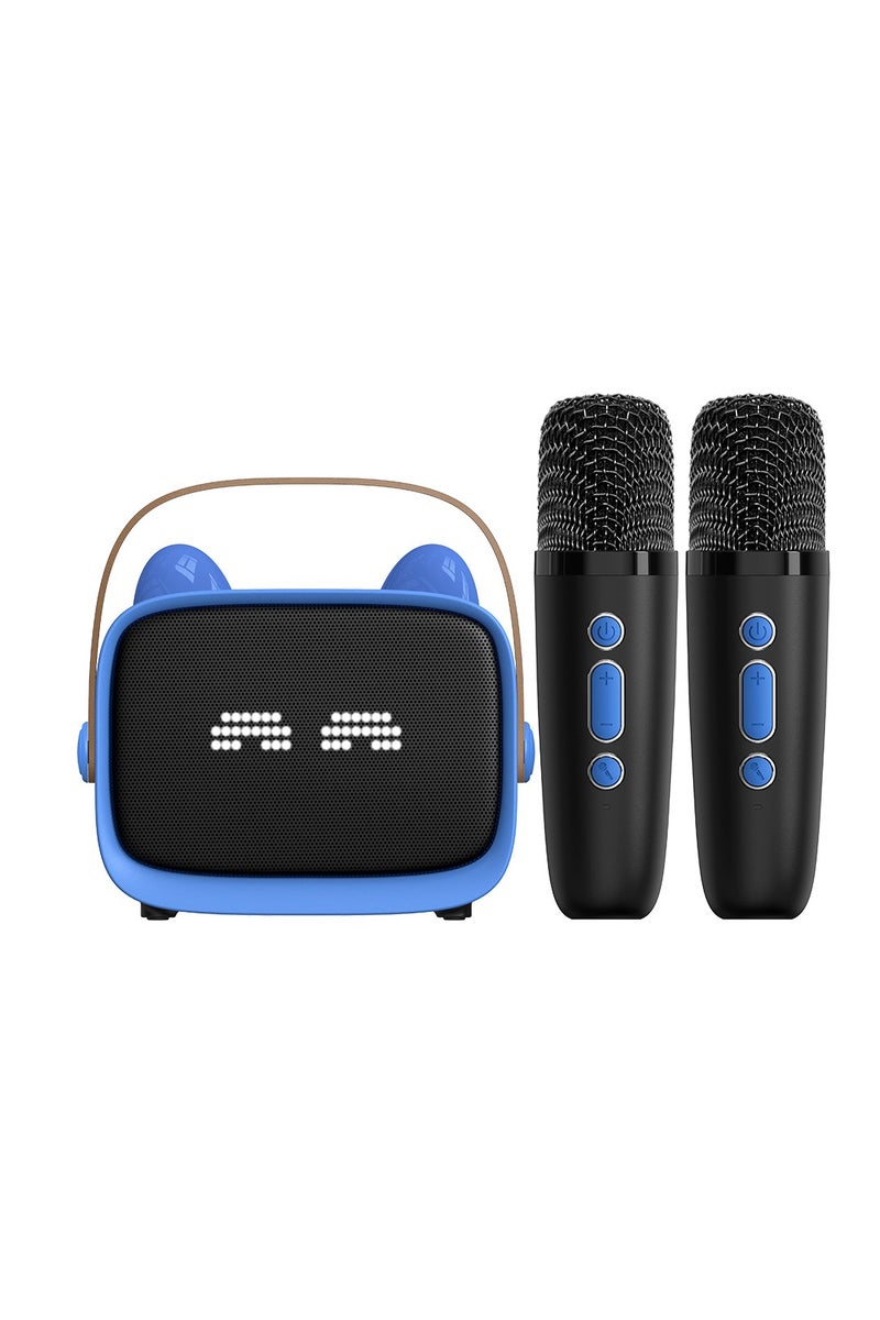 Kids Karaoke Speaker with Dual Microphones, Multiple Lighting Modes, Bluetooth Compatible Audio System, Holiday Gift, New Year Gift Blue  - Image 1