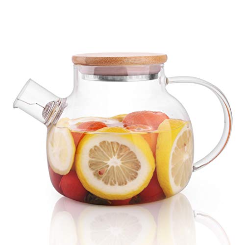 CnGlass Glass Teapot Stovetop Safe203 oz Clear Tea pot with Removable Filter SpoutLoose Leaf and Blooming Tea Maker