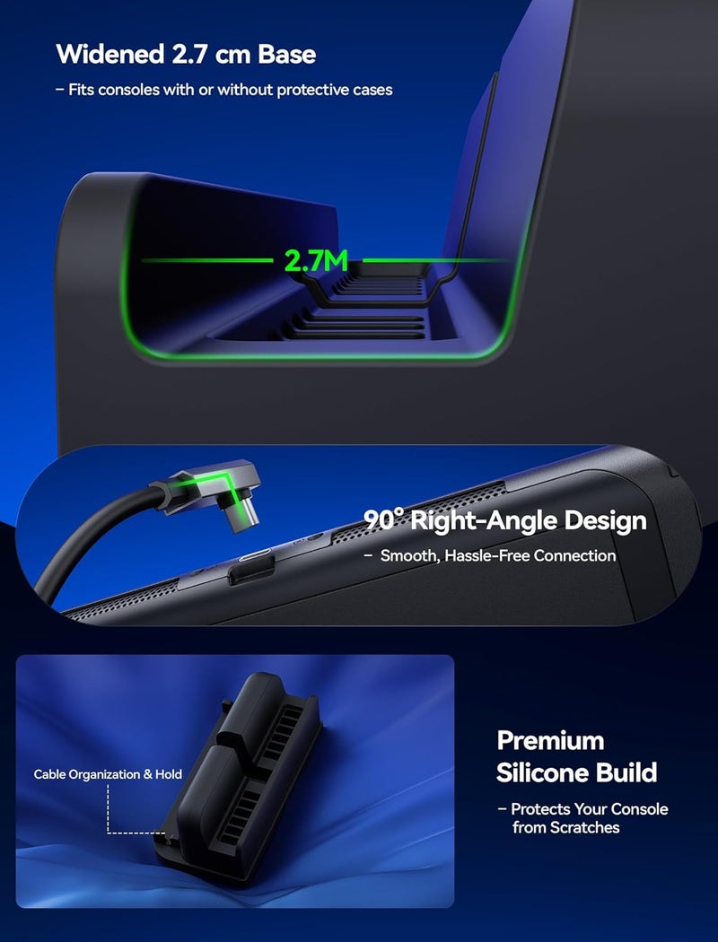 JSAUX Extender Cable with Stand for Switch 2 Dock, 35cm USB C Extension Cable for Thick Protective Cases, Fast Charging, 10Gbps Data, 4K@60Hz Video Output, 1:1 Dock Function Restore, Passive Cooling - Image 5