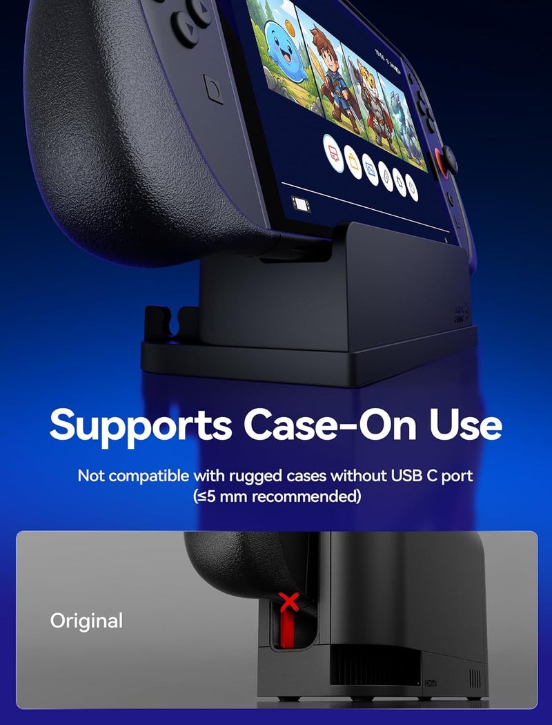 JSAUX Extender Cable with Stand for Switch 2 Dock, 35cm USB C Extension Cable for Thick Protective Cases, Fast Charging, 10Gbps Data, 4K@60Hz Video Output, 1:1 Dock Function Restore, Passive Cooling - Image 3