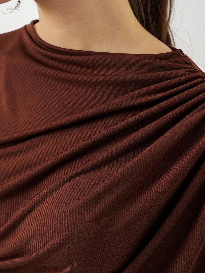 Big Dart Mocha Brown BDART Fitted Cowl Neck Blouse for Women | Best Price UAE
