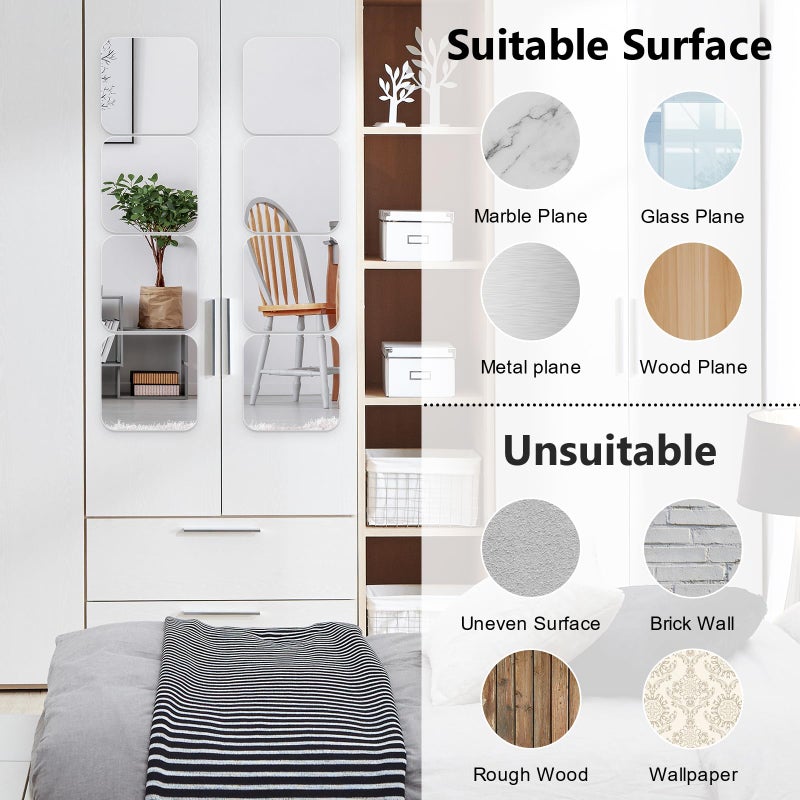 Shiftshade Wall Stickers - Unbreakable Self-Adhesive Mirror Tiles for Bedroom, Home, Gym, Door - Acrylic Shatterproof Sheets, Panels (8x8 Inch, 4 Pcs) - Image 3