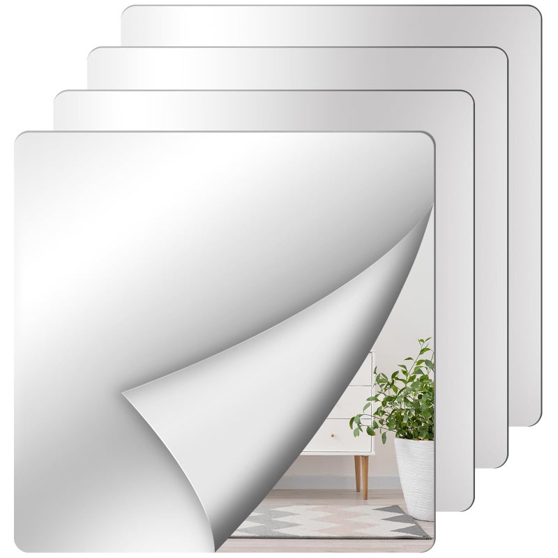 Shiftshade Wall Stickers - Unbreakable Self-Adhesive Mirror Tiles for Bedroom, Home, Gym, Door - Acrylic Shatterproof Sheets, Panels (8x8 Inch, 4 Pcs) - Image 1
