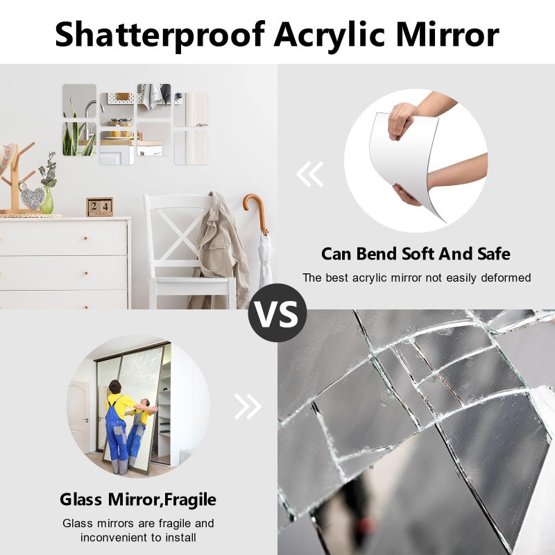 Shiftshade Wall Stickers - Unbreakable Self-Adhesive Mirror Tiles for Bedroom, Home, Gym, Door - Acrylic Shatterproof Sheets, Panels (8x8 Inch, 4 Pcs) - Image 4