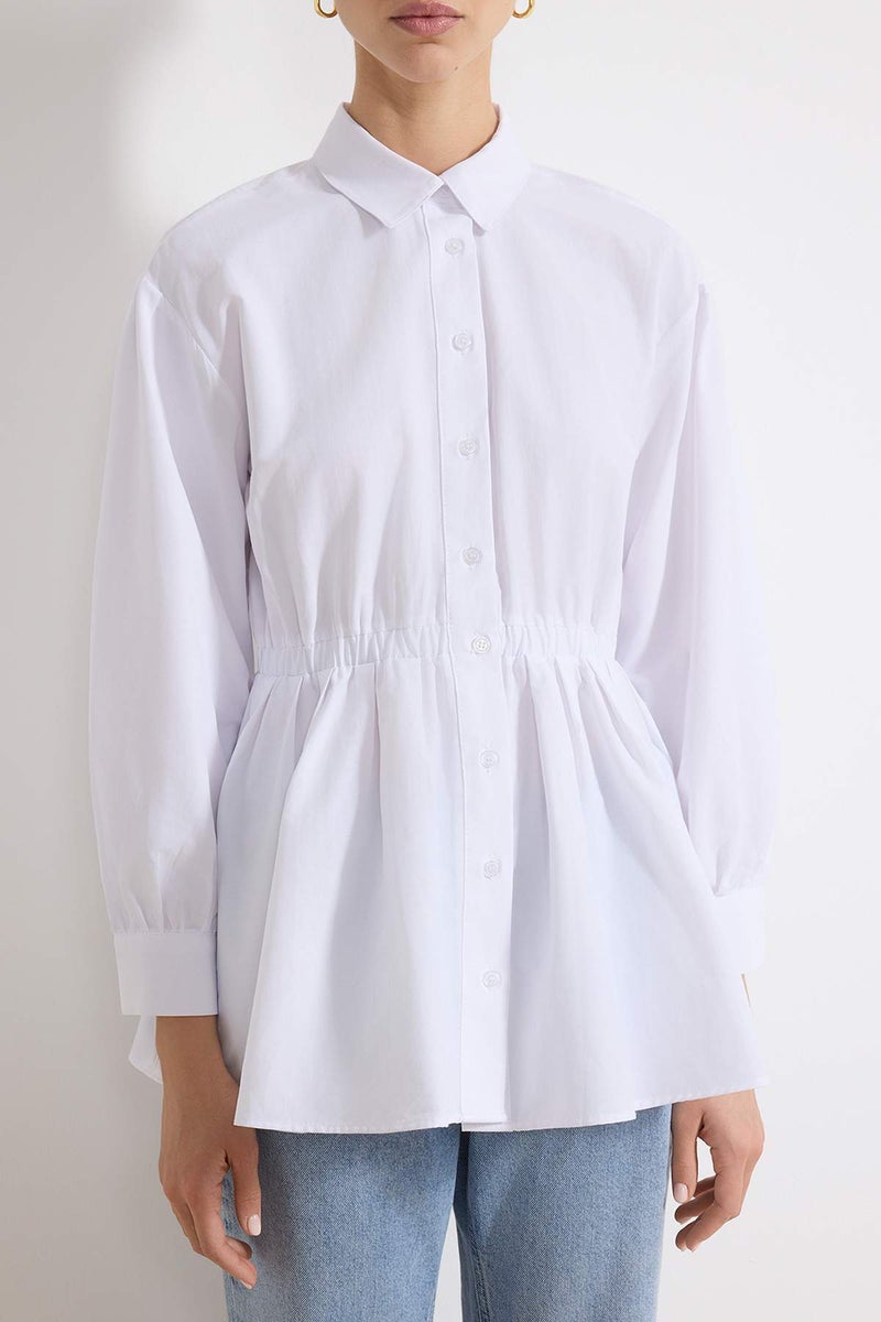 trendyol White Fitted Shirt with Elastic Detail at the Waist, Pack of Cotton Fitted Shirts Tctss26Tg00001 - Image 3