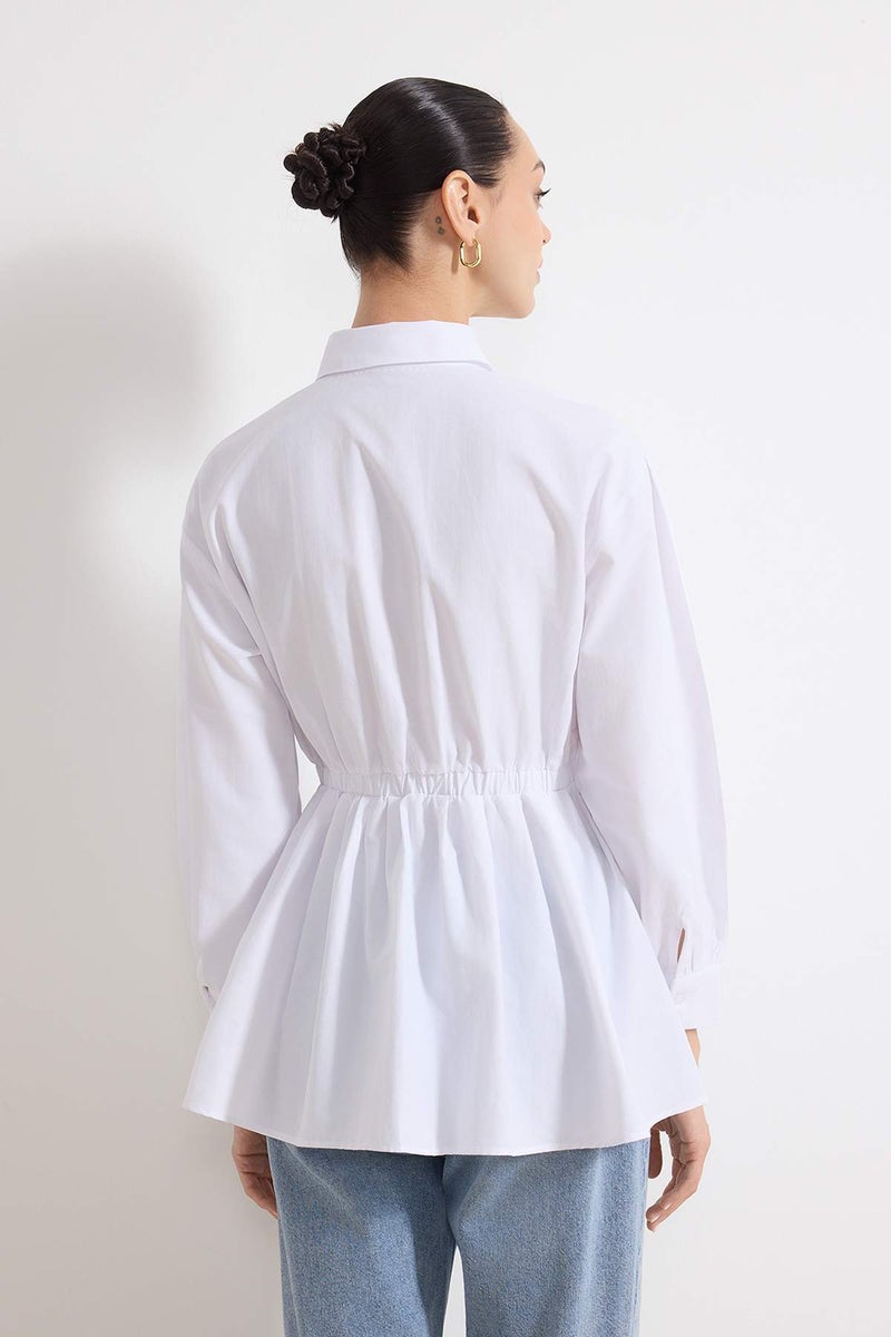 trendyol White Fitted Shirt with Elastic Detail at the Waist, Pack of Cotton Fitted Shirts Tctss26Tg00001 - Image 4
