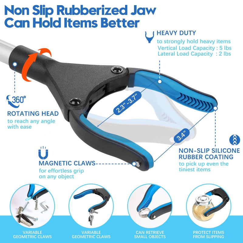 ksricfy 43 Inch Grabber Reacher Tool, Grabbers for Seniors Heavy Duty, Trash Picker Upper Grabber, Collapsible and Easy to Store, Wide Jaw, Grips Items Easily and Securely - Image 5