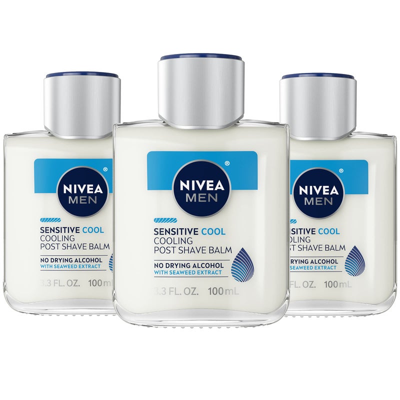 NIVEA MEN Sensitive Cooling Post Shave Balm with Vitamin E, Chamomile and Seaweed Extracts, 3 Pack of 3.3 Fl Oz Bottles - Image 1