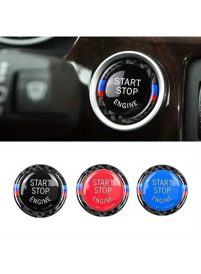 Carbon Fiber Engine Start Stop Button Cover Decorative Sticker Black Compatible With E90 E92 E93 320i Z4 X3 X5 X6 Fashionable Interior Upgrade Car Accessory - Image 1