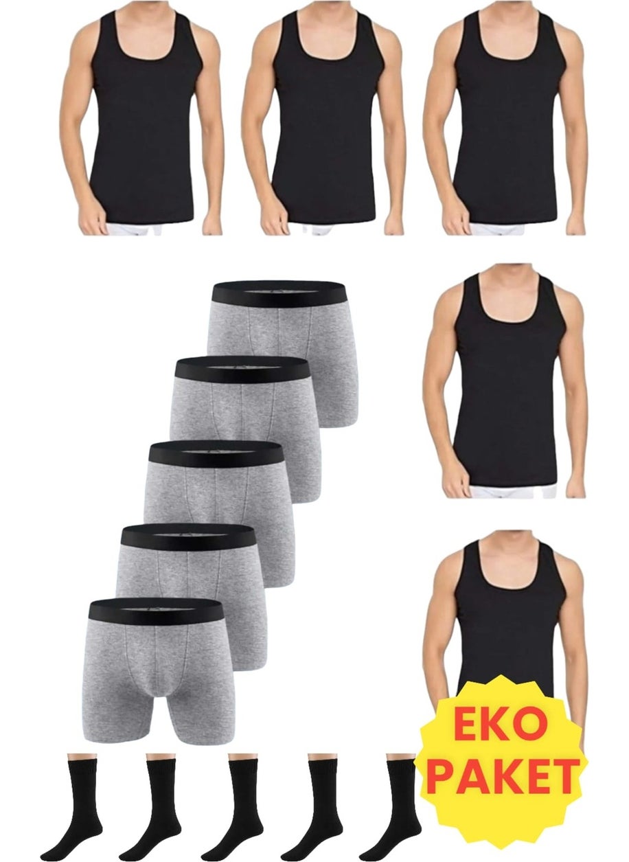 Mood Agenda - Men's 15 Piece Economic Package Undershirt Boxer and Socks Set 5 Undershirt 5 Boxers 5 Pairs of Socks - Image 1