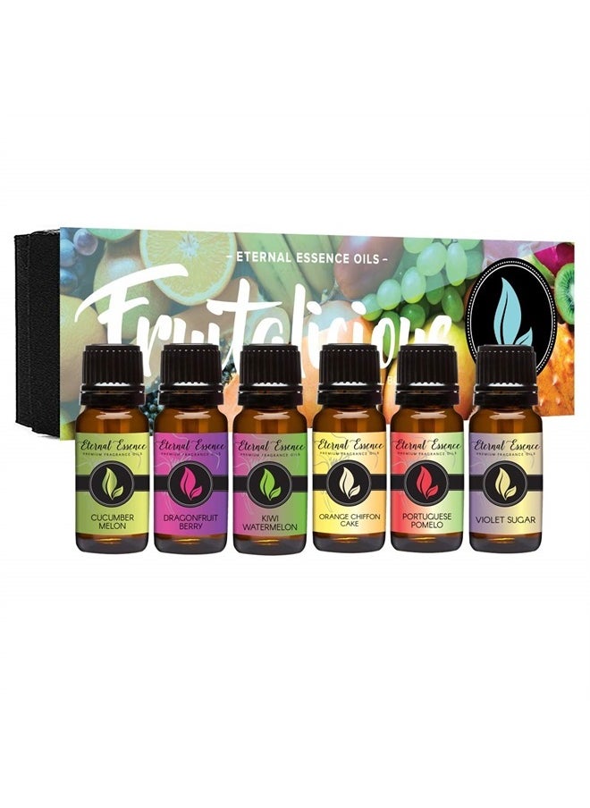 Eternal Essence Oils Fruitalicious - Gift Set of 6 Premium Fragrance Oils - Violet Sugar, Kiwi Watermelon, Orange Chiffon Cake, Cucumber Melon, Portuguese Pomelo and Dragonfruit Berry - Eternal Essence Oils  - Image 1