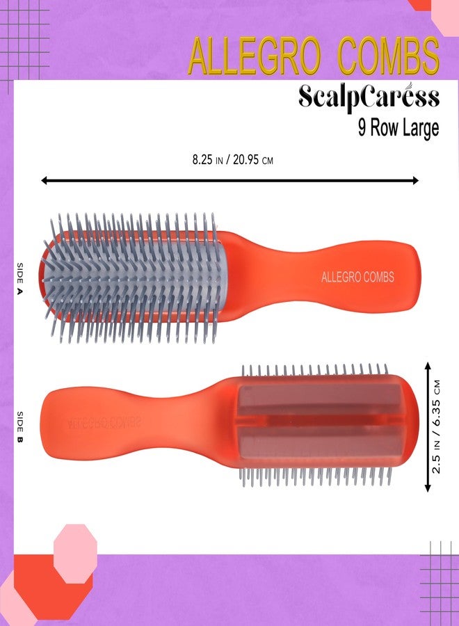 Allegro Combs ScalpCaress Hair Brushes For Women Mens Brush Children Detangler Brush For Curly Hair Curly Hair Brush Slick Back Hair Brush (Red, Large) - Image 2