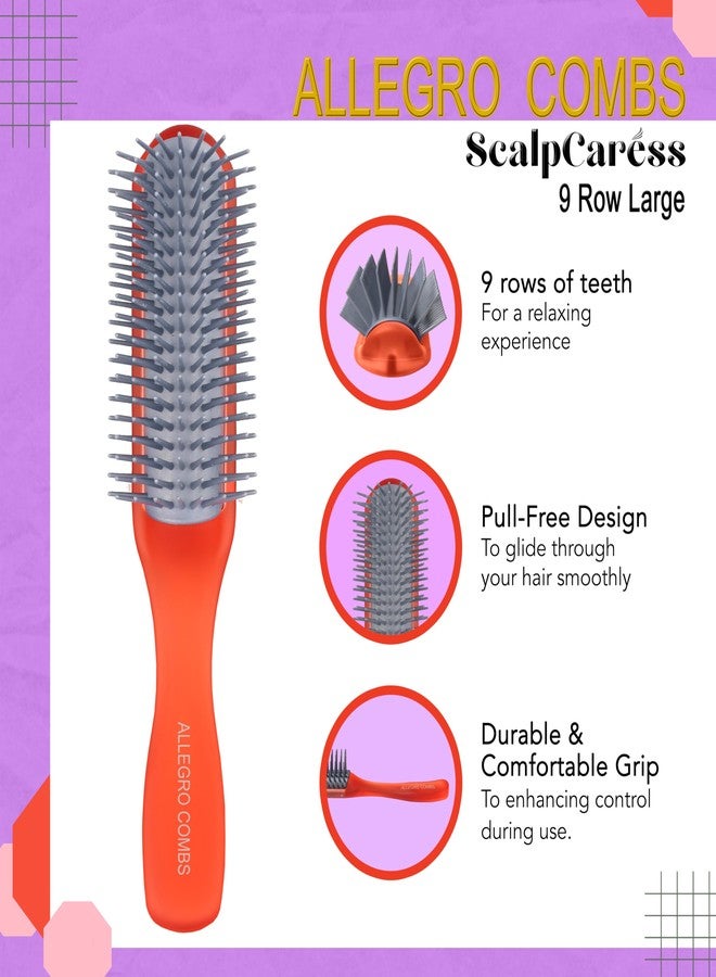 Allegro Combs ScalpCaress Hair Brushes For Women Mens Brush Children Detangler Brush For Curly Hair Curly Hair Brush Slick Back Hair Brush (Red, Large) - Image 4