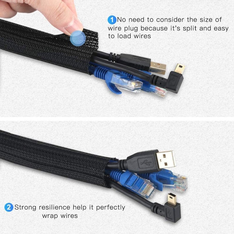 AGPTEK Cable Sleeve Cover, 6.6ft - 2/3 inch Desk Cord Organizer Cable Hider, Home Office Wire Management Computer TV Wire Loom Tubing, Pet Proof Cord Protector, from Cat Dog Chewing, Black - Image 3