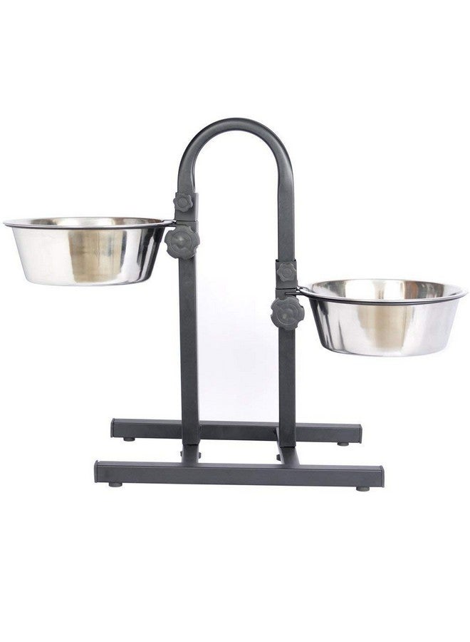Adjustable Stainless Steel Double Diner Food & Water Feeding Bowls Stand For Dogs & Puppies (Set Of 2 Bowls With U-Stand), Large - Image 1