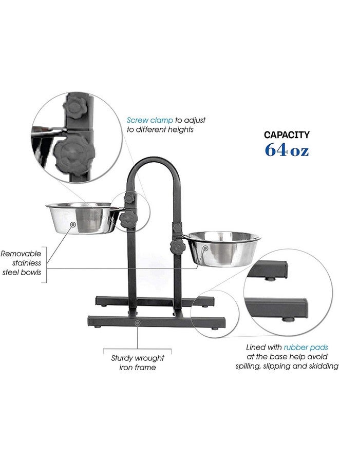 Adjustable Stainless Steel Double Diner Food & Water Feeding Bowls Stand For Dogs & Puppies (Set Of 2 Bowls With U-Stand), Large - Image 4