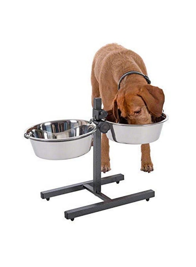 Adjustable Stainless Steel Double Diner Food & Water Feeding Bowls Stand For Dogs & Puppies (Set Of 2 Bowls With U-Stand), Large - Image 5