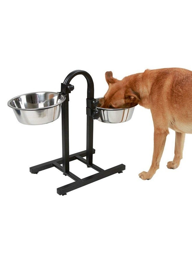 Adjustable Stainless Steel Double Diner Food & Water Feeding Bowls Stand For Dogs & Puppies (Set Of 2 Bowls With U-Stand), Large - Image 2