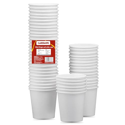 Careswipe Paper Cups 50 Pcs, Disposable Cups, 150 ML Hot & Cold Beverage Tea, Cofee, Water Cups for Parties, Events, Offices, and Homes, White - Image 1