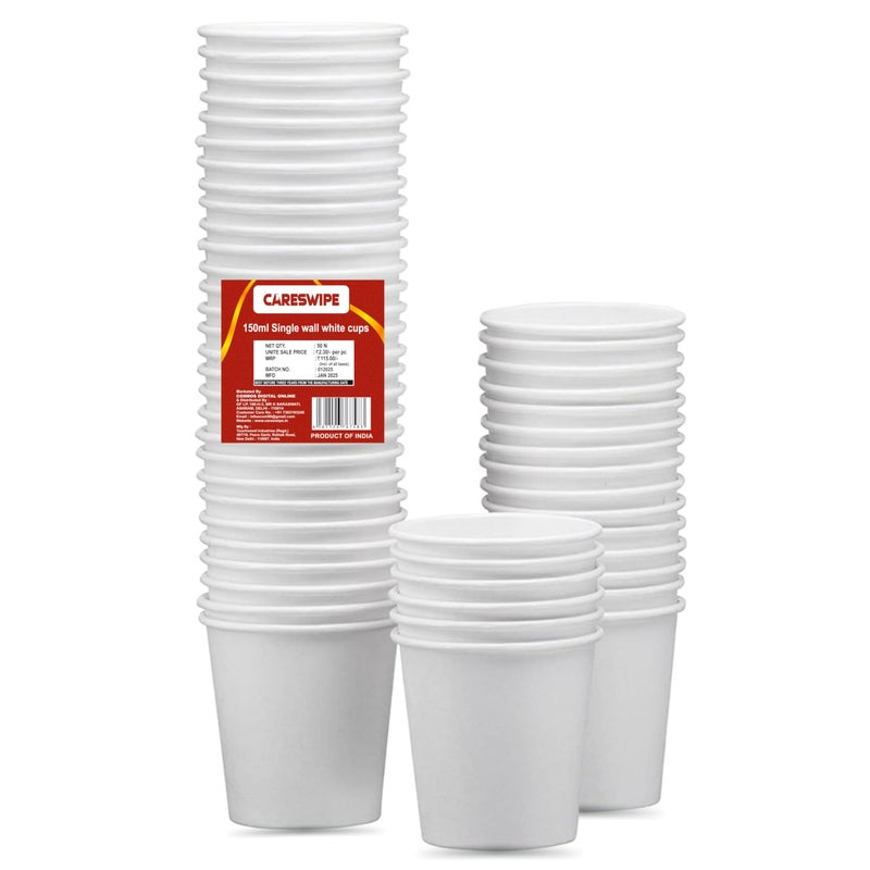 Careswipe Paper Cups 50 Pcs, Disposable Cups, 150 ML Hot & Cold Beverage Tea, Cofee, Water Cups for Parties, Events, Offices, and Homes, White - Image 5
