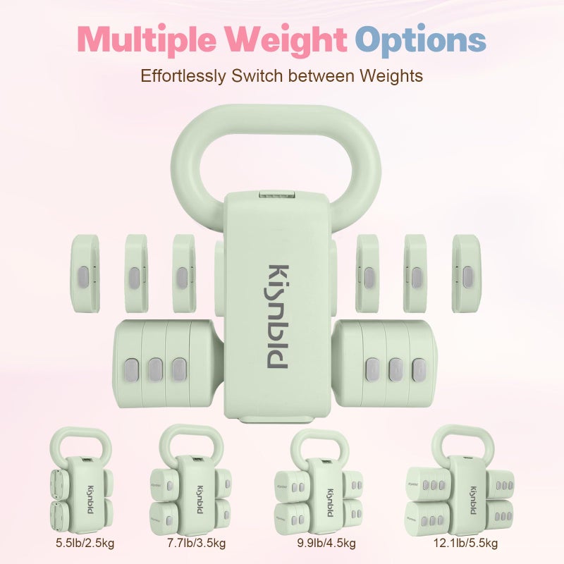 kisnbld Adjustable Dumbbell Set of 2, 2 in 1 Free Weights Dumbbells & Kettlebell Set for Women with Fast Adjustment, Each 2lb 3lb 4lb 5lb Hand Weights Set for Home Gym & Outdoor Exercise Training - Image 3