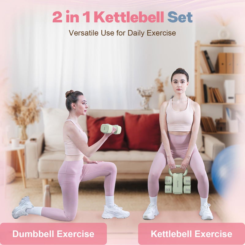 kisnbld Adjustable Dumbbell Set of 2, 2 in 1 Free Weights Dumbbells & Kettlebell Set for Women with Fast Adjustment, Each 2lb 3lb 4lb 5lb Hand Weights Set for Home Gym & Outdoor Exercise Training - Image 4