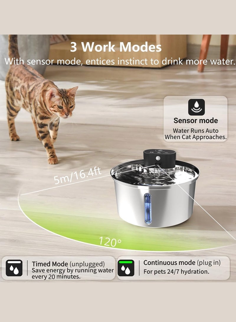 كيدل نافورة مياه أوتوماتيكية من الفولاذ المقاوم للصدأ للقطط وموزع مياه للقطط ونافورة شرب للقطط والكلاب والحيوانات الأليفة الأخرى - Image 4