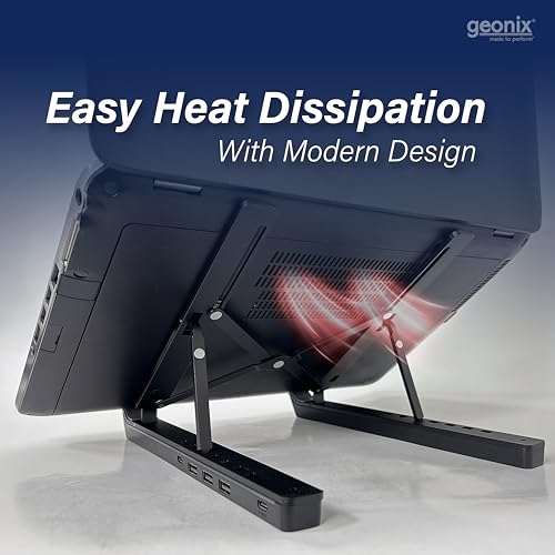 GEONIX 6 Angles Height Adjustable Foldable Laptop/Notebook Aluminium Alloy Stand with 2 Type C Interface and 3 USB A Interface (Black) - Image 5
